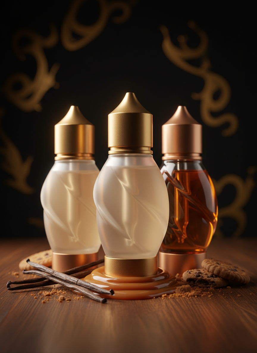 Dessert flavor e-liquid bottles