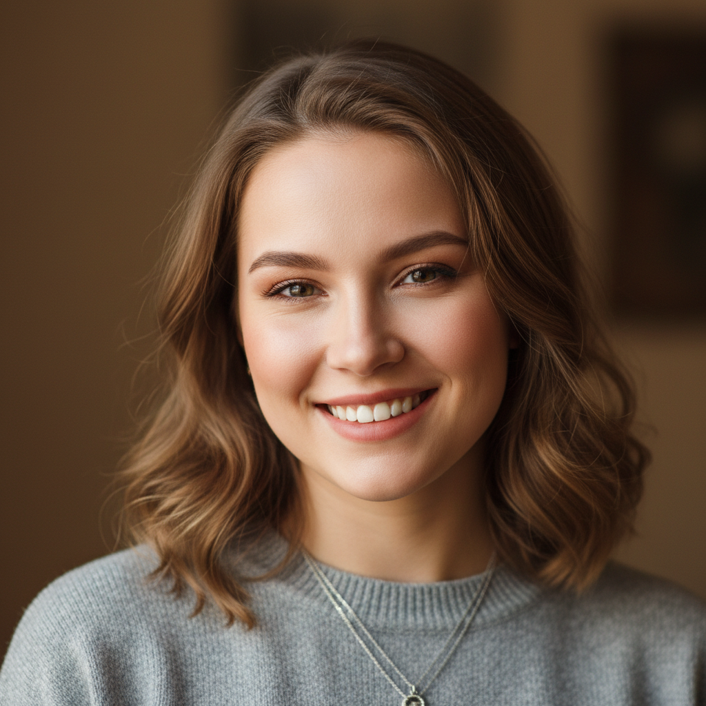 Young Russian female customer smiling portrait